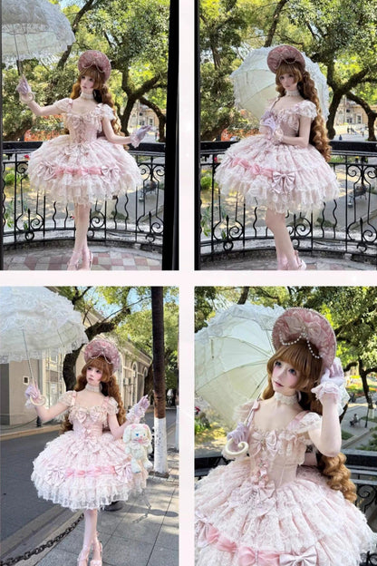 Lolita Jumper Skirt - Cloudborne Snowfeather, Pink, Bow Detail, Layered, Gothic Style - additional product view 5