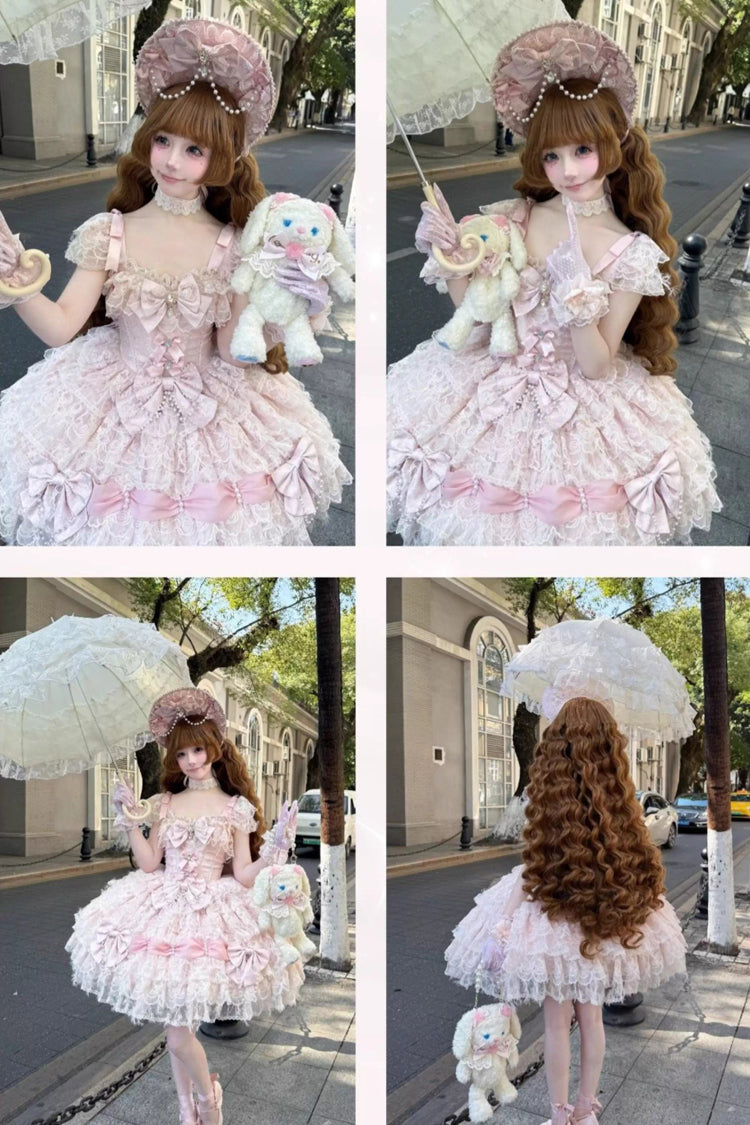 Lolita Jumper Skirt - Cloudborne Snowfeather, Pink, Bow Detail, Layered, Gothic Style - additional product view 6