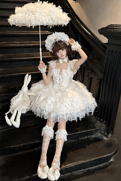 Lolita Jumper Skirt - Cloudborne Snowfeather, White, Layered, Gothic Style, Bow Detail - additional product view 5