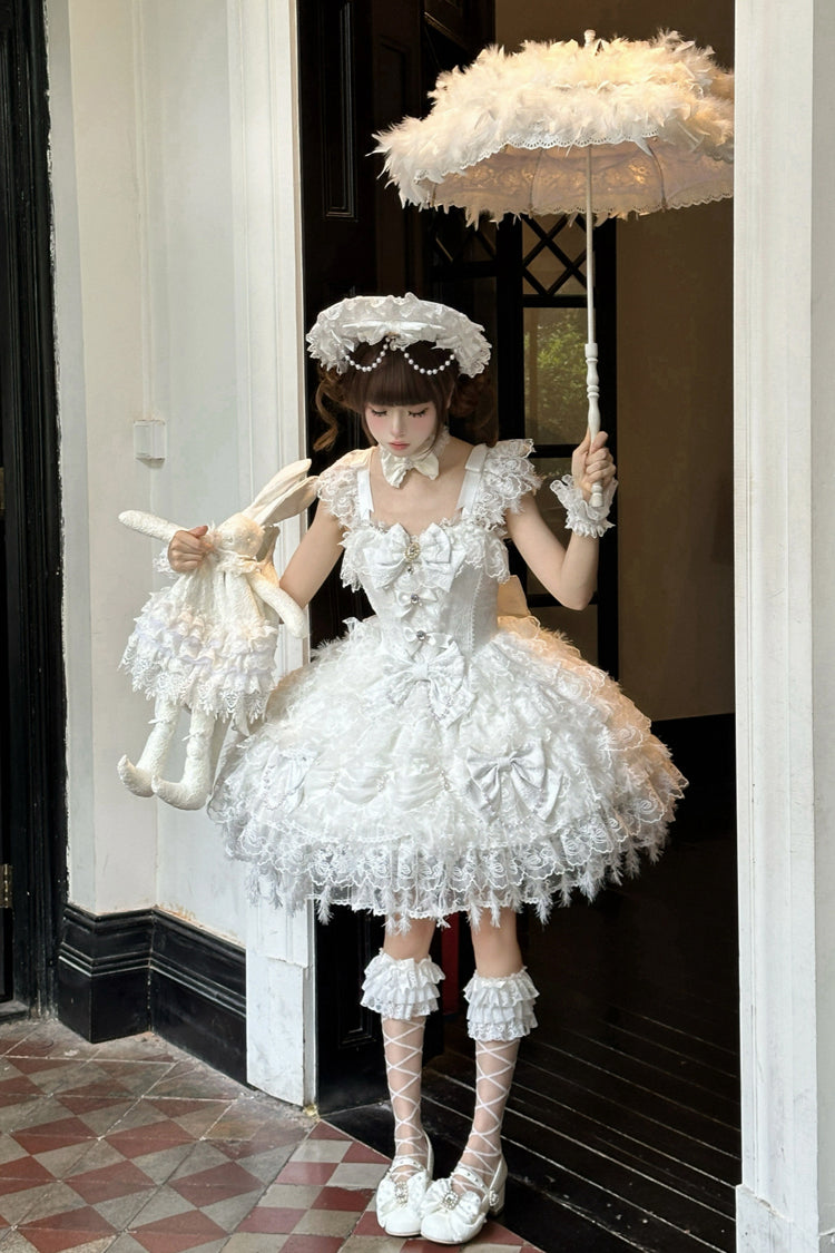 Lolita Jumper Skirt - Cloudborne Snowfeather, White, Layered, Gothic Style, Bow Detail - additional product view 7