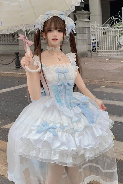 Lolita Jumper Skirt - Clouds And Mist, 2 Colors, Bow Detail, Lace Trim, Ruffled - additional product view 2