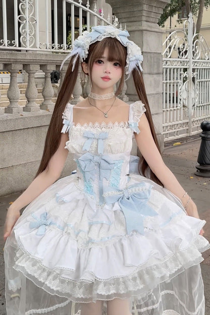 Lolita Jumper Skirt - Clouds And Mist, 2 Colors, Bow Detail, Lace Trim, Ruffled - additional product view 4