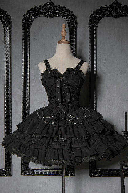 Lolita Jumper Skirt - Covenant Cross, 6 Colors, Layered, Lace-Up, Cross Detail - additional product view 3