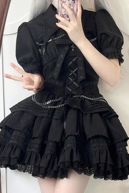 Lolita Jumper Skirt - Covenant Cross, 6 Colors, Layered, Lace-Up, Cross Detail - additional product view 4