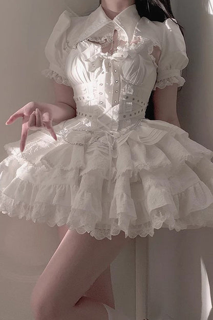 Lolita Jumper Skirt - Covenant Cross, 6 Colors, Layered, Lace-Up, Cross Detail - additional product view 6
