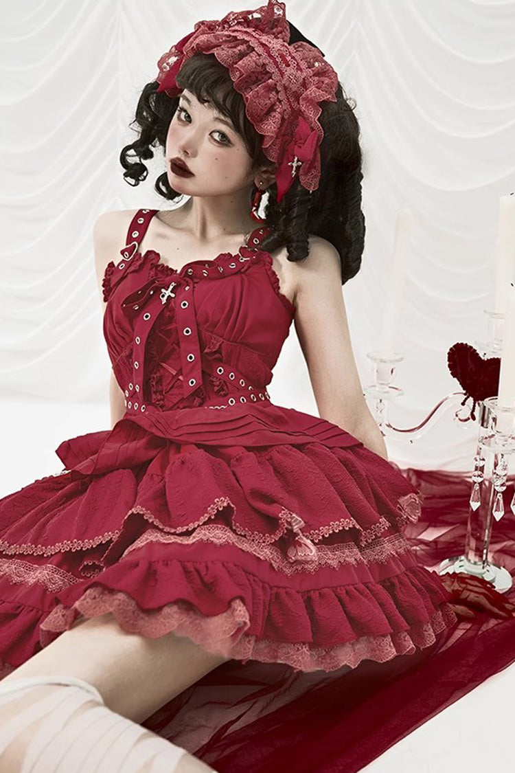 Lolita Jumper Skirt - Covenant Cross, 6 Colors, Layered, Lace-Up, Cross Detail - additional product view 13