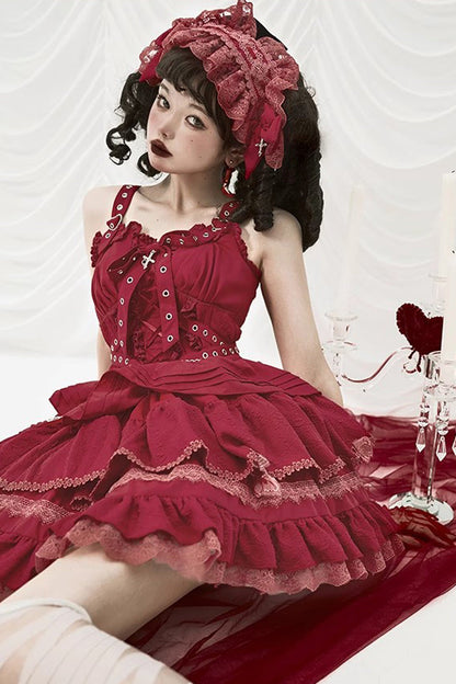 Lolita Jumper Skirt - Covenant Cross, 6 Colors, Layered, Lace-Up, Cross Detail - additional product view 13