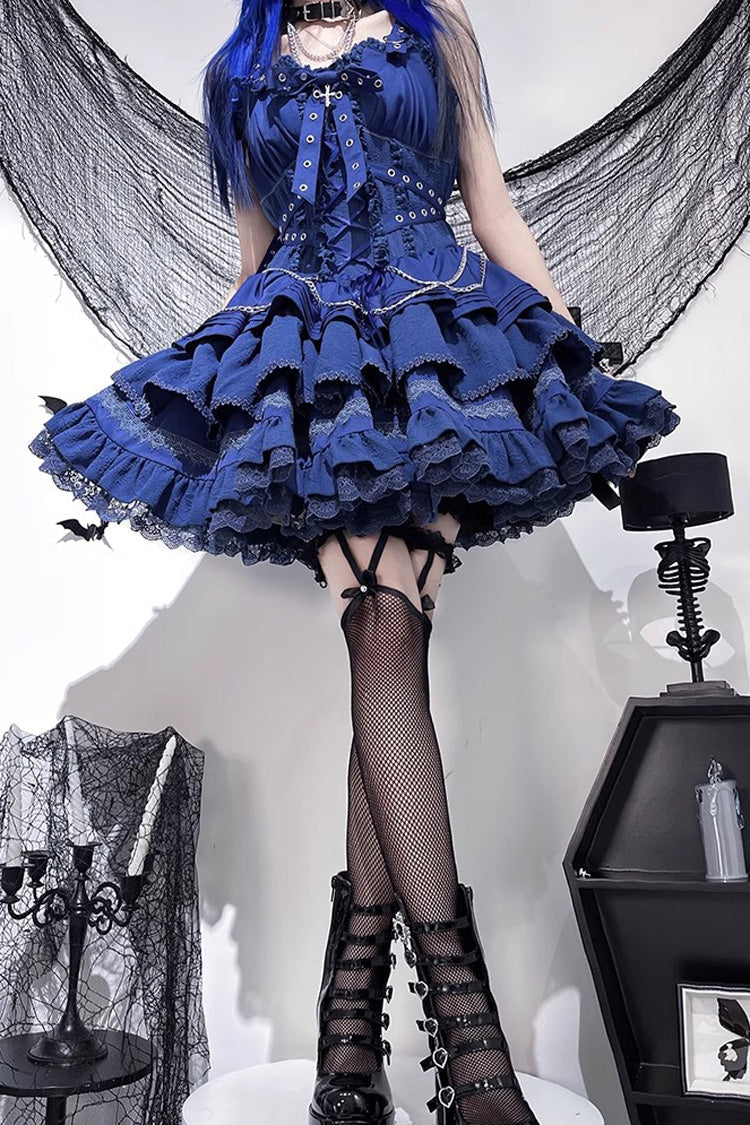 Lolita Jumper Skirt - Covenant Cross, 6 Colors, Layered, Lace-Up, Cross Detail - additional product view 17