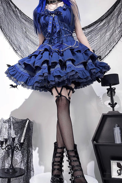 Lolita Jumper Skirt - Covenant Cross, 6 Colors, Layered, Lace-Up, Cross Detail - additional product view 17