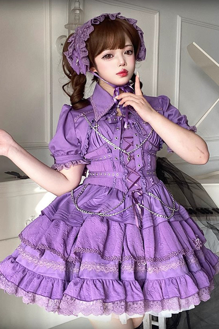 Lolita Jumper Skirt - Covenant Cross, 6 Colors, Layered, Lace-Up, Cross Detail - S Purple / M Purple / L Purple option
