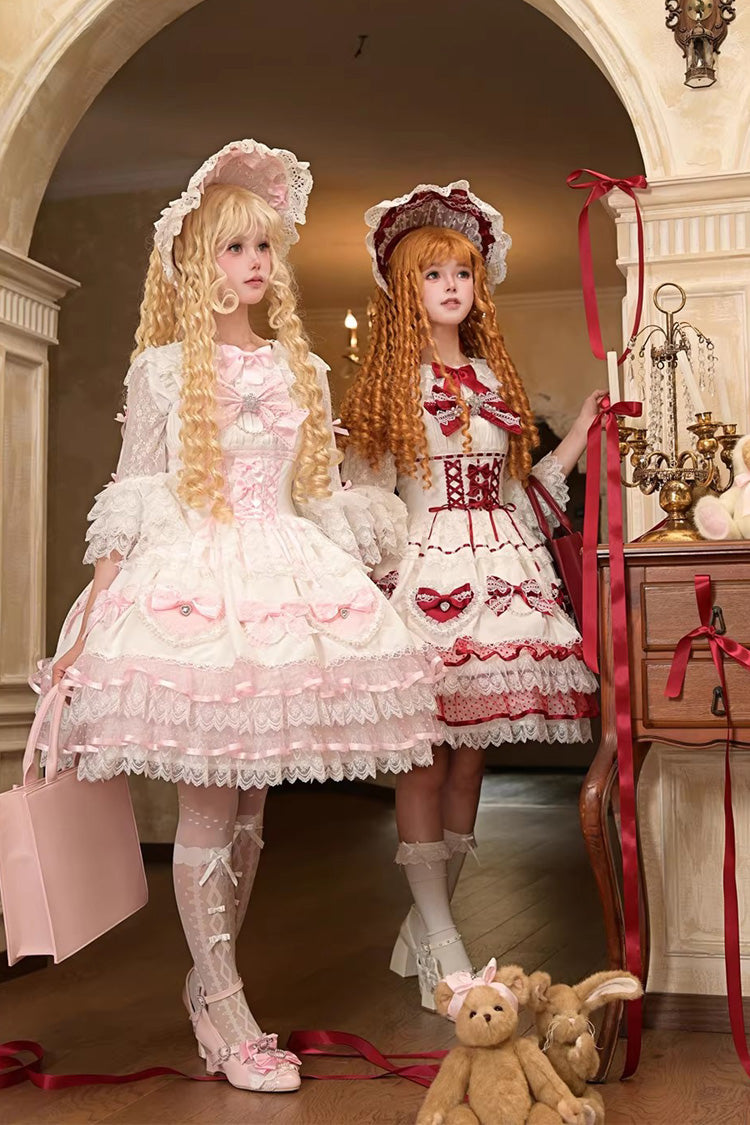 Lolita Jumper Skirt - Crimson Snowberry, 4 Colors, Square Collar, Layered, Lace-Up - additional product view 2