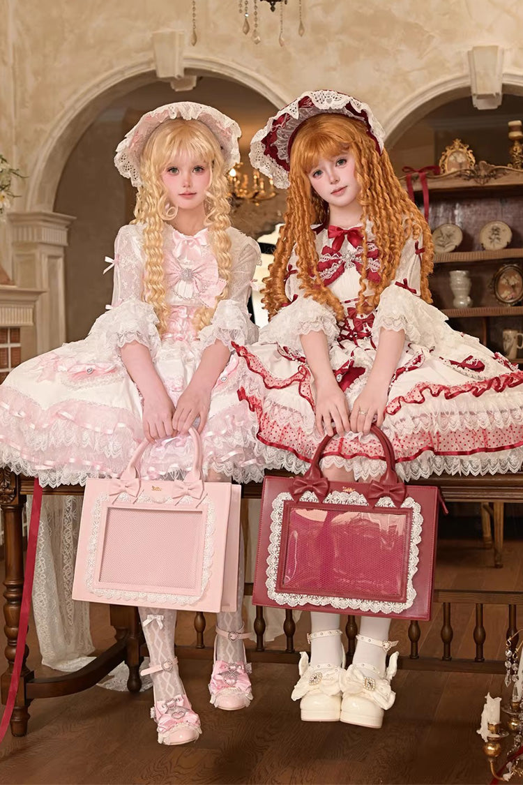 Lolita Jumper Skirt - Crimson Snowberry, 4 Colors, Square Collar, Layered, Lace-Up - additional product view 3