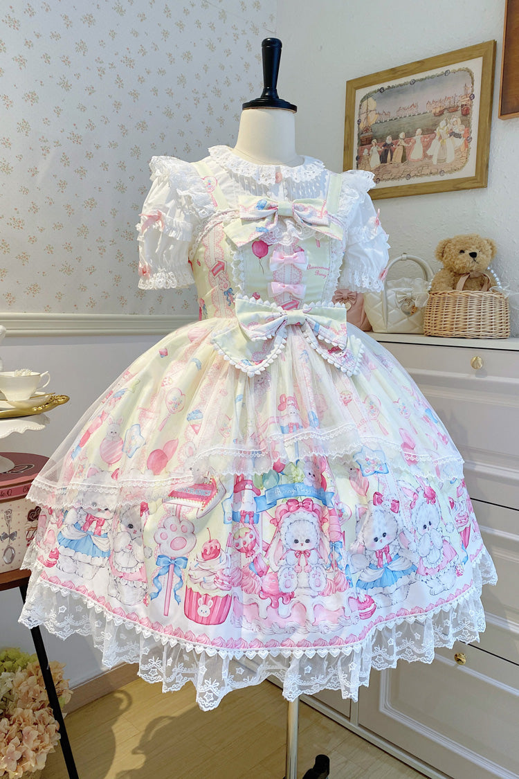Lolita Jumper Skirt - Cute Rabbit Sweet Cake, Yellow, Ruffled, Printed, Sweet Style - additional product view 2