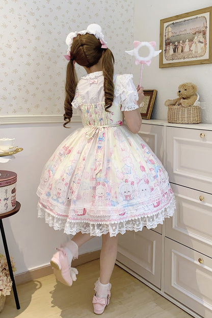 Lolita Jumper Skirt - Cute Rabbit Sweet Cake, Yellow, Ruffled, Printed, Sweet Style - additional product view 6