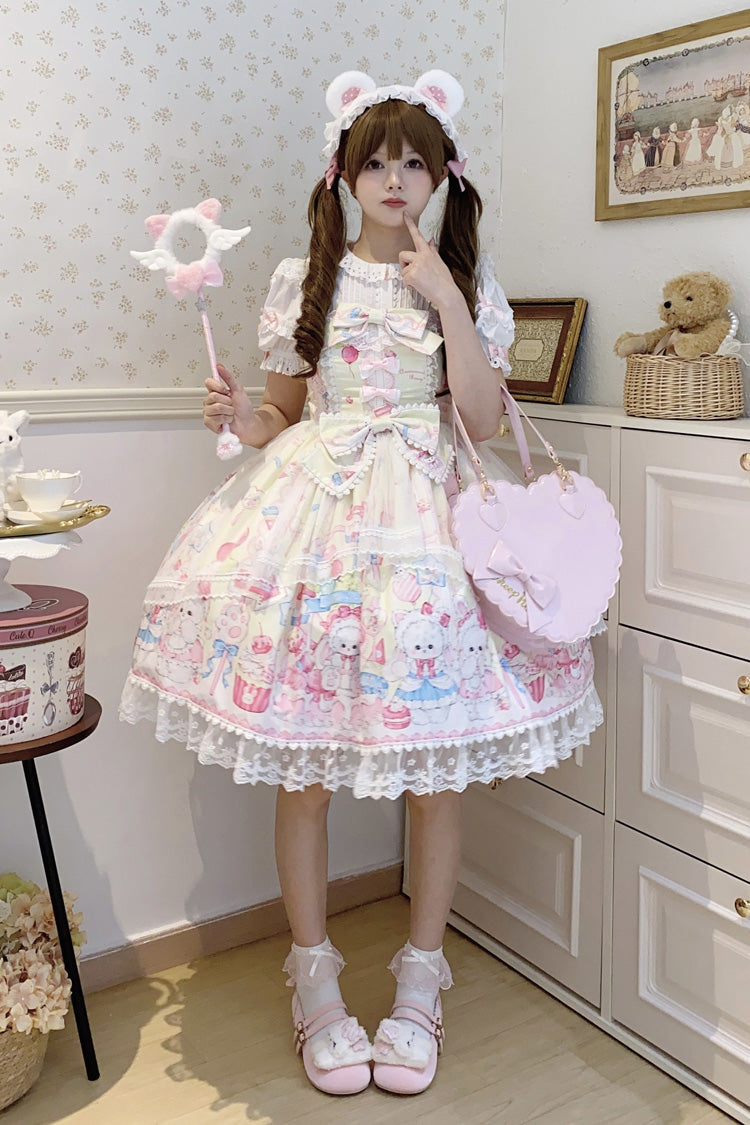 Lolita Jumper Skirt - Cute Rabbit Sweet Cake, Yellow, Ruffled, Printed, Sweet Style - additional product view 9