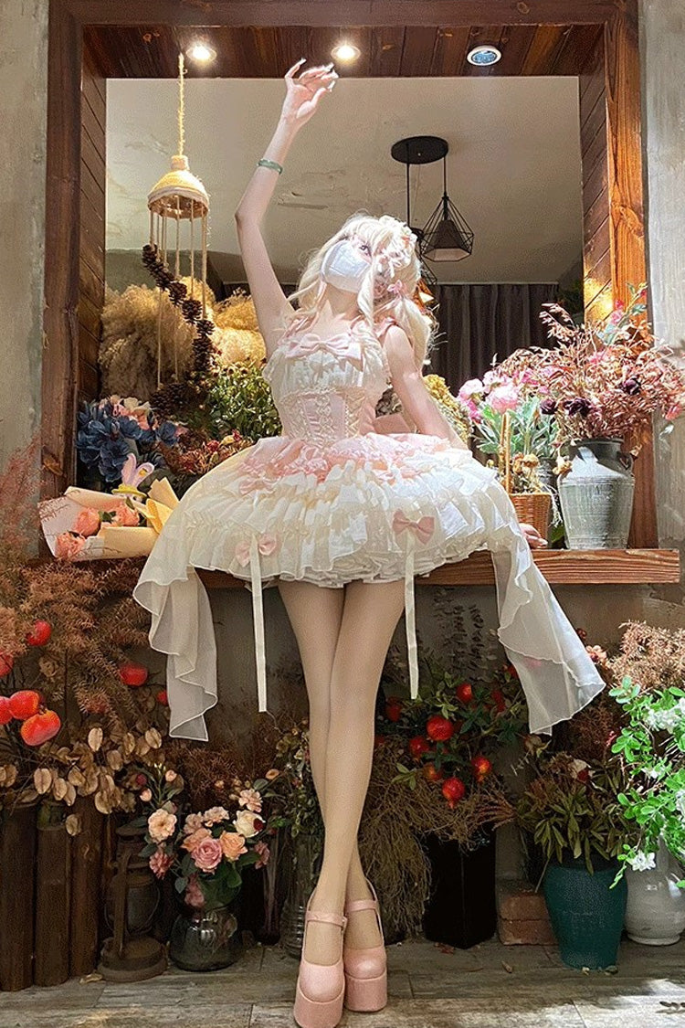 Lolita Jumper Skirt - Dance Of Time, Pink, Bow Detail, Lace Trim, Ruffled - additional product view 2