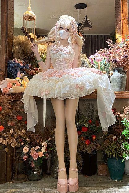 Lolita Jumper Skirt - Dance Of Time, Pink, Bow Detail, Lace Trim, Ruffled - additional product view 3
