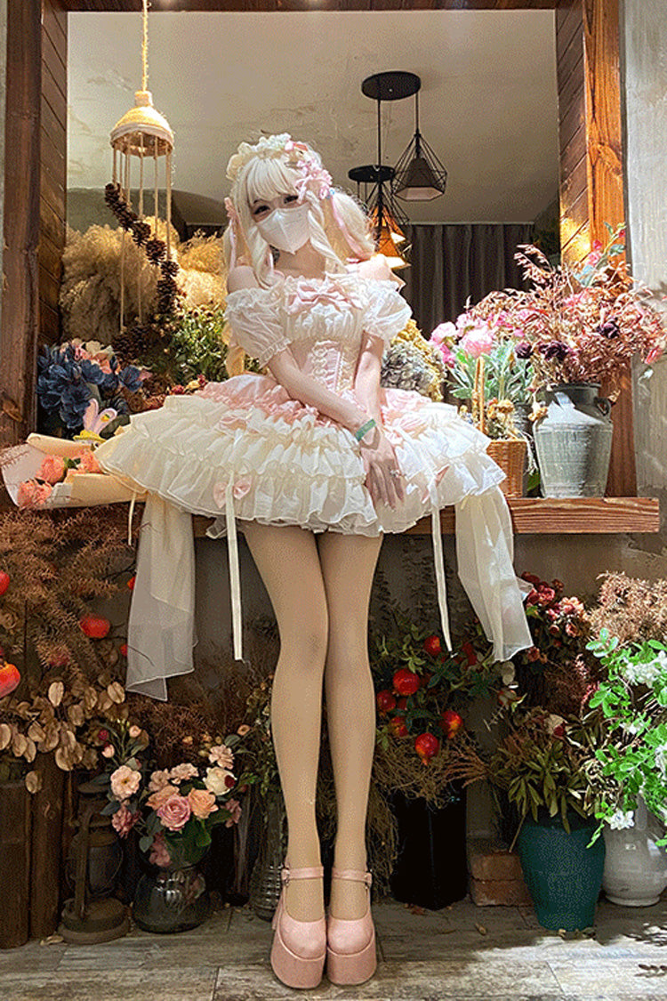 Lolita Jumper Skirt - Dance Of Time, Pink, Bow Detail, Lace Trim, Ruffled - additional product view 4