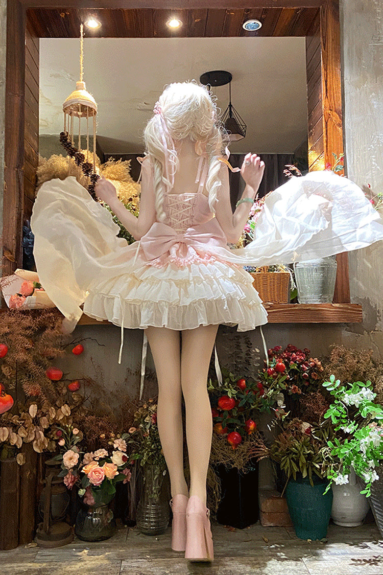 Lolita Jumper Skirt - Dance Of Time, Pink, Bow Detail, Lace Trim, Ruffled - additional product view 5