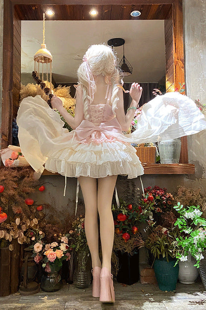 Lolita Jumper Skirt - Dance Of Time, Pink, Bow Detail, Lace Trim, Ruffled - additional product view 5