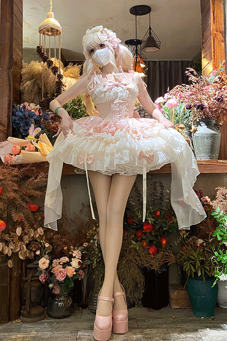 Lolita Jumper Skirt - Dance Of Time, Pink, Bow Detail, Lace Trim, Ruffled - main product image