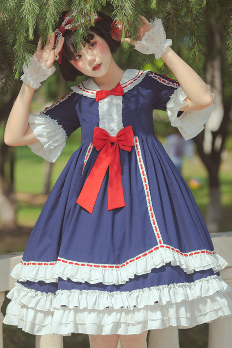 Lolita Jumper Skirt - Dark Blue, Blue, Bow Detail, Classic Style - additional product view 2