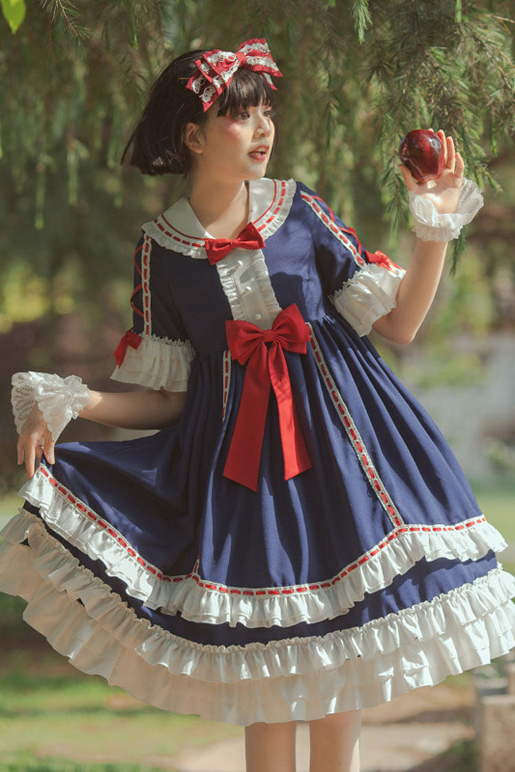 Lolita Jumper Skirt - Dark Blue, Blue, Bow Detail, Classic Style - additional product view 3