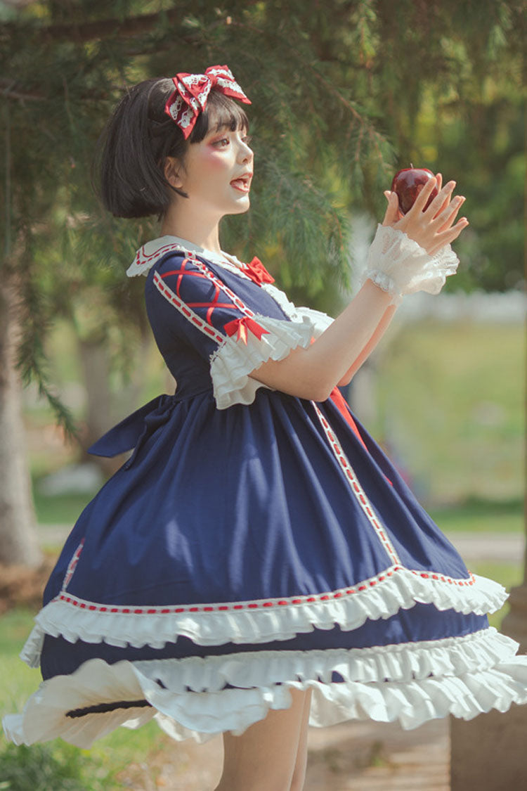 Lolita Jumper Skirt - Dark Blue, Blue, Bow Detail, Classic Style - additional product view 4