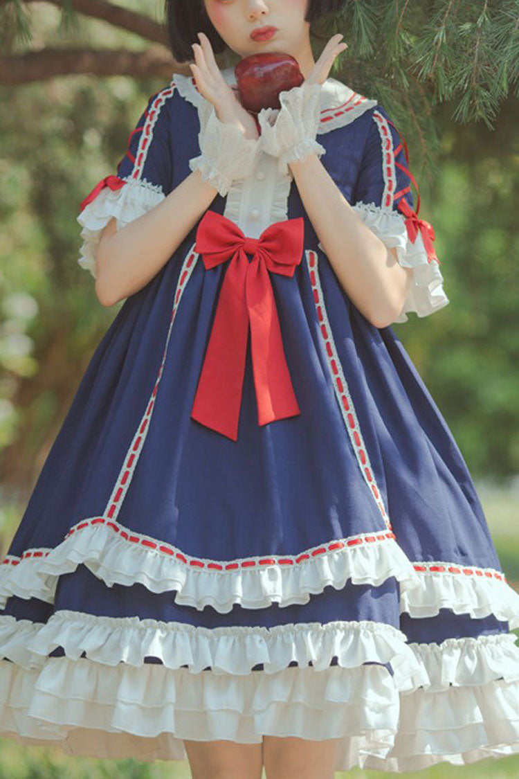 Lolita Jumper Skirt - Dark Blue, Blue, Bow Detail, Classic Style - main product image