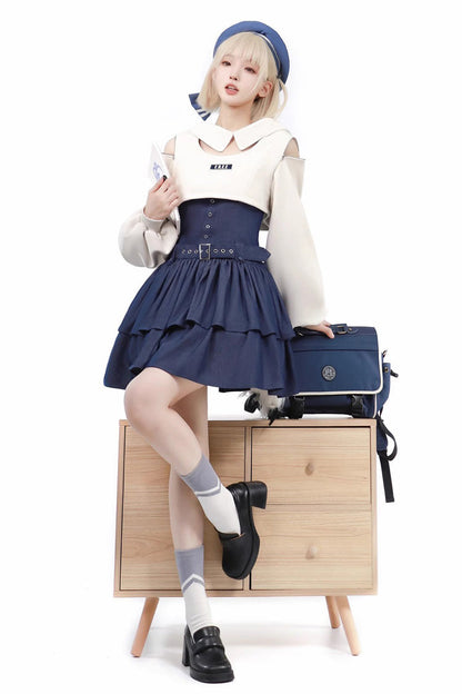 Lolita Jumper Skirt - Dark Blue Double Layer, Blue, Ruffled, Sweet Style - additional product view 2