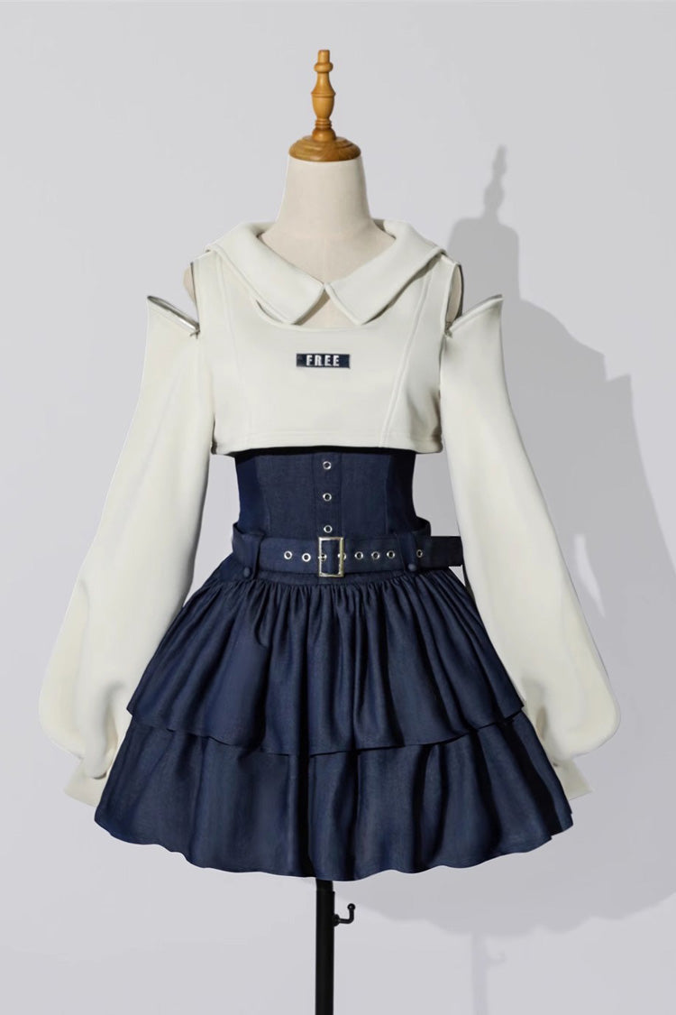 Lolita Jumper Skirt - Dark Blue Double Layer, Blue, Ruffled, Sweet Style - additional product view 3