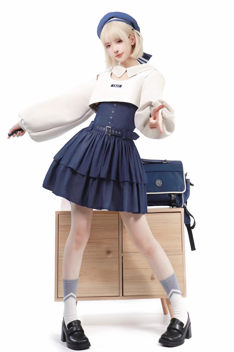 Lolita Jumper Skirt - Dark Blue Double Layer, Blue, Ruffled, Sweet Style - additional product view 4