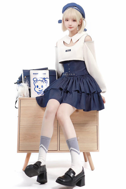 Lolita Jumper Skirt - Dark Blue Double Layer, Blue, Ruffled, Sweet Style - additional product view 5