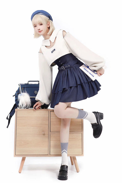 Lolita Jumper Skirt - Dark Blue Double Layer, Blue, Ruffled, Sweet Style - additional product view 6