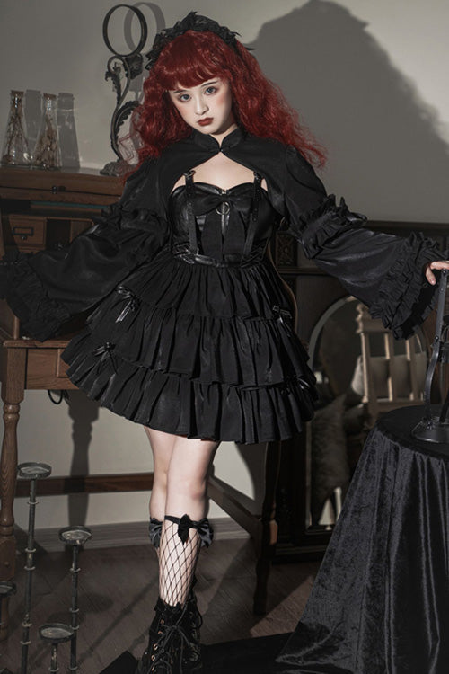 Lolita Jumper Skirt - Dawn And Dusk Black, Black, Bow Detail, Ruffled, Layered - additional product view 2