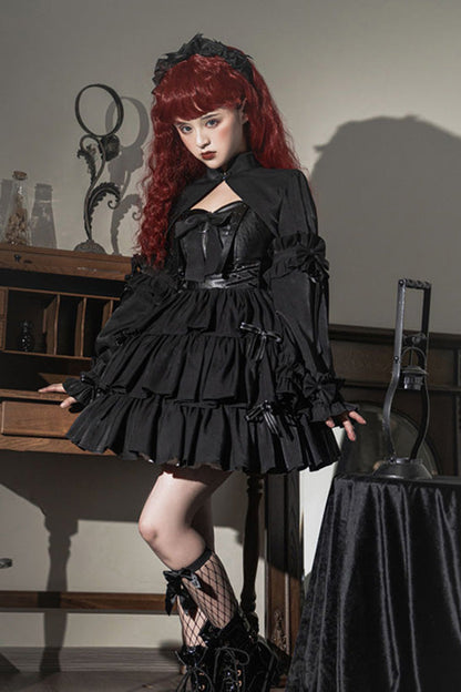 Lolita Jumper Skirt - Dawn And Dusk Black, Black, Bow Detail, Ruffled, Layered - additional product view 3