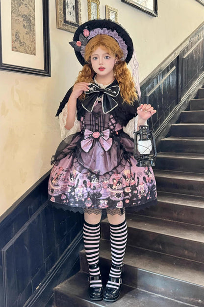 Lolita Jumper Skirt - Devil Cat, Purple, Plus Size, Bow Detail, Lace Trim - additional product view 2