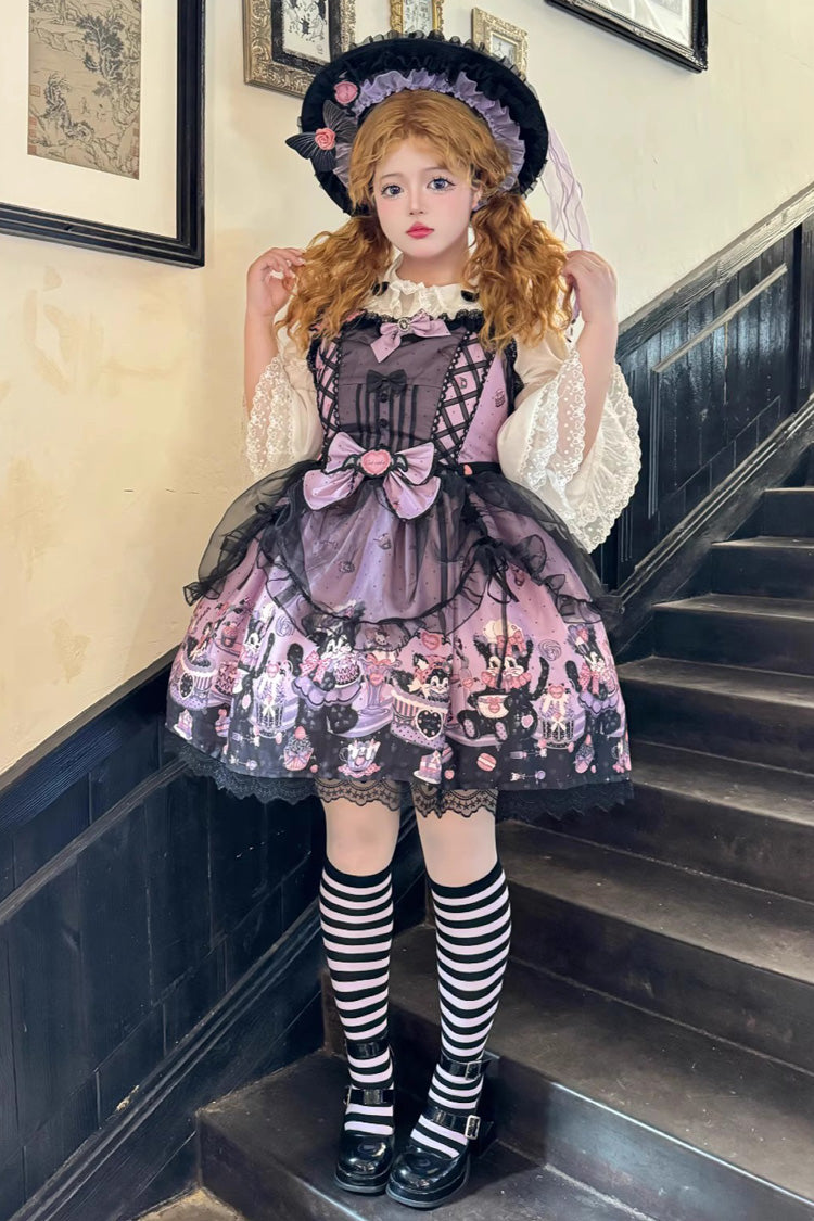 Lolita Jumper Skirt - Devil Cat, Purple, Plus Size, Bow Detail, Lace Trim - additional product view 3