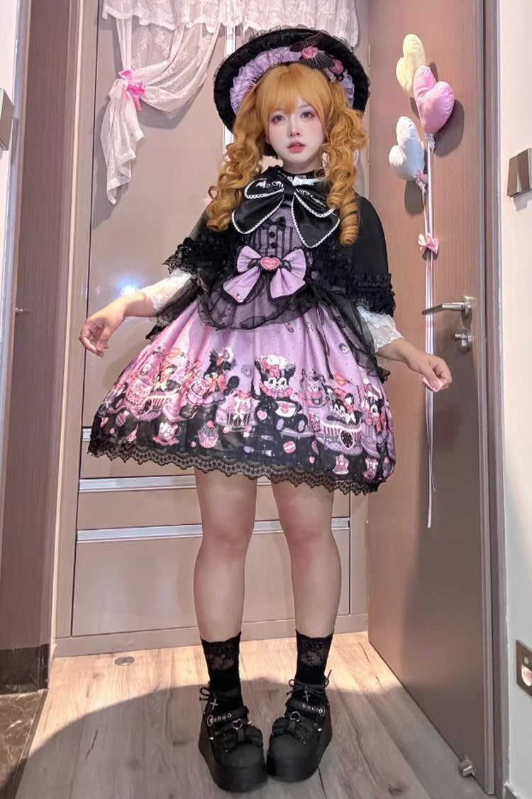 Lolita Jumper Skirt - Devil Cat, Purple, Plus Size, Bow Detail, Lace Trim - additional product view 4