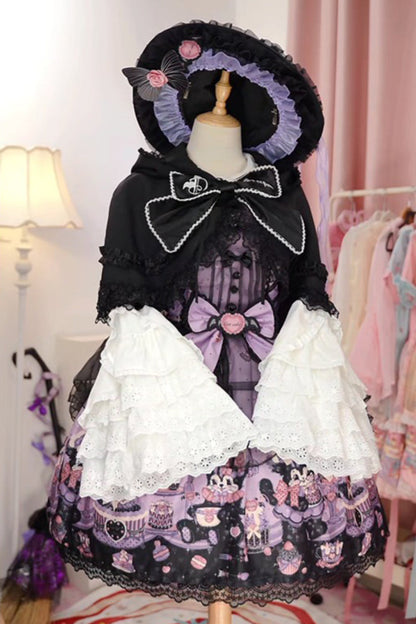 Lolita Jumper Skirt - Devil Cat, Purple, Plus Size, Bow Detail, Lace Trim - additional product view 7