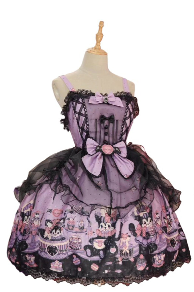 Lolita Jumper Skirt - Devil Cat, Purple, Plus Size, Bow Detail, Lace Trim - additional product view 8