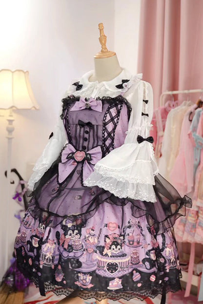 Lolita Jumper Skirt - Devil Cat, Purple, Plus Size, Bow Detail, Lace Trim - additional product view 10