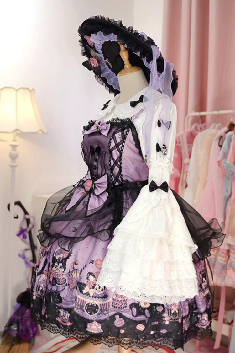 Lolita Jumper Skirt - Devil Cat, Purple, Plus Size, Bow Detail, Lace Trim - additional product view 11