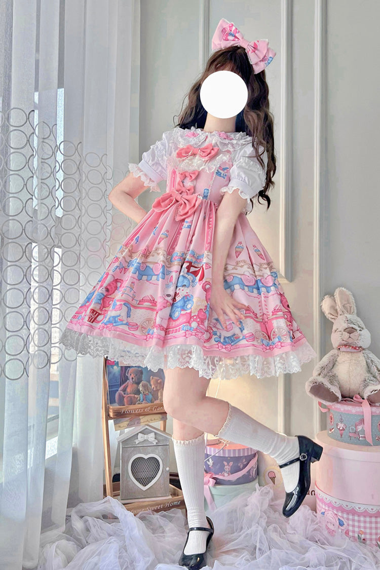 Lolita Jumper Skirt - Doll Playground Print, Pink, Printed, Sweet Style, Bow Detail - additional product view 2