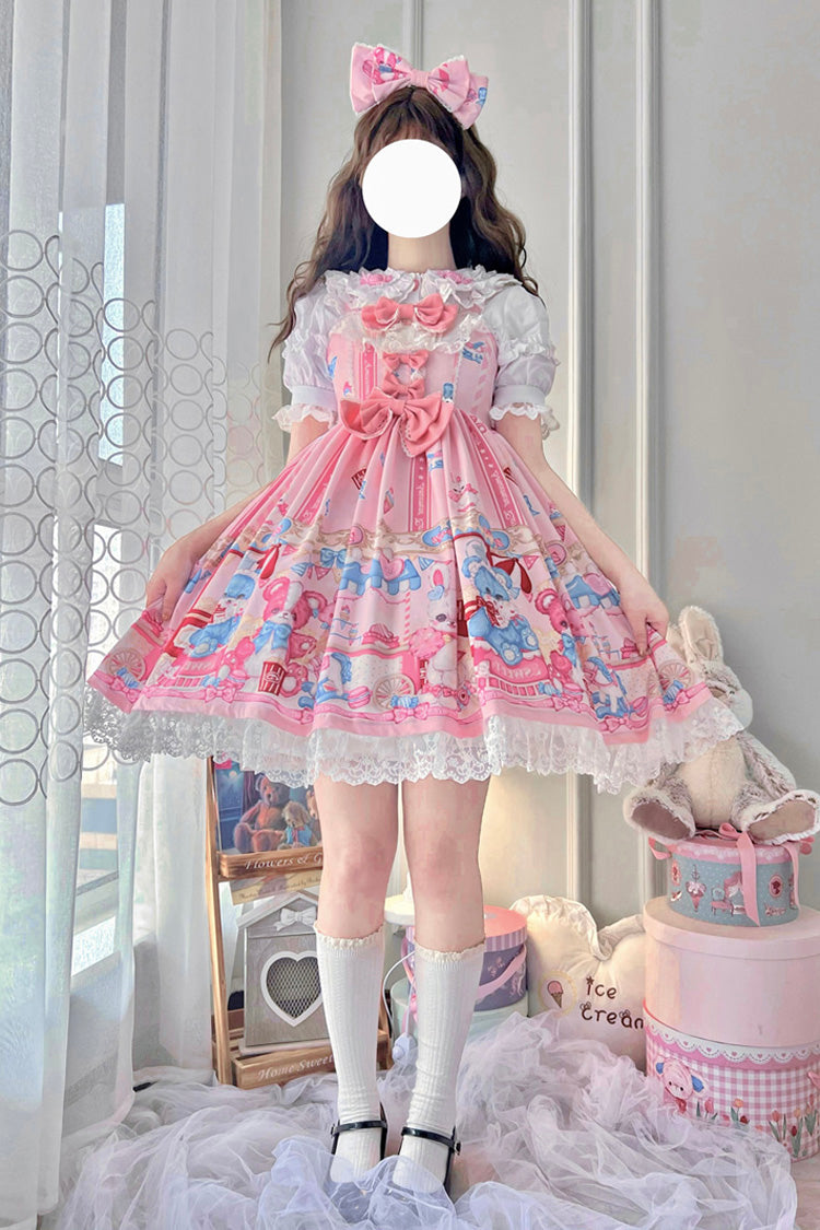Lolita Jumper Skirt - Doll Playground Print, Pink, Printed, Sweet Style, Bow Detail - additional product view 3