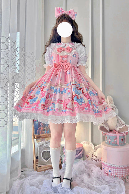Lolita Jumper Skirt - Doll Playground Print, Pink, Printed, Sweet Style, Bow Detail - additional product view 3