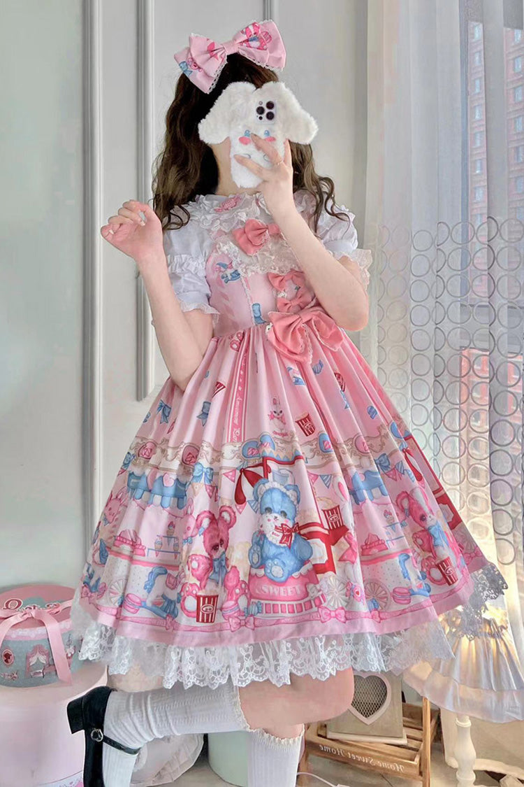 Lolita Jumper Skirt - Doll Playground Print, Pink, Printed, Sweet Style, Bow Detail - additional product view 4