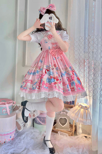 Lolita Jumper Skirt - Doll Playground Print, Pink, Printed, Sweet Style, Bow Detail - additional product view 5