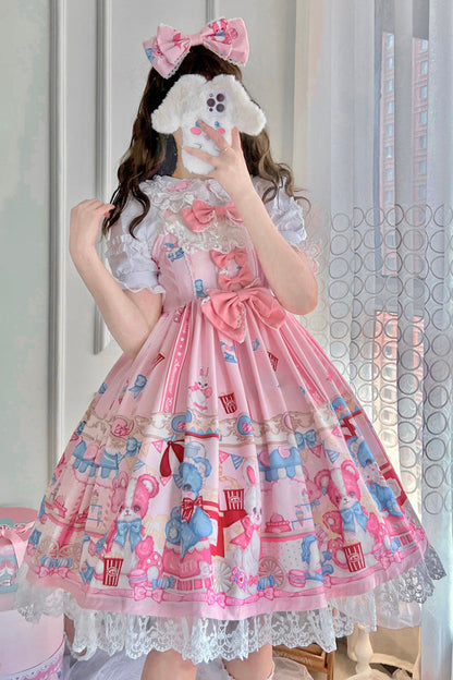 Lolita Jumper Skirt - Doll Playground Print, Pink, Printed, Sweet Style, Bow Detail - additional product view 7