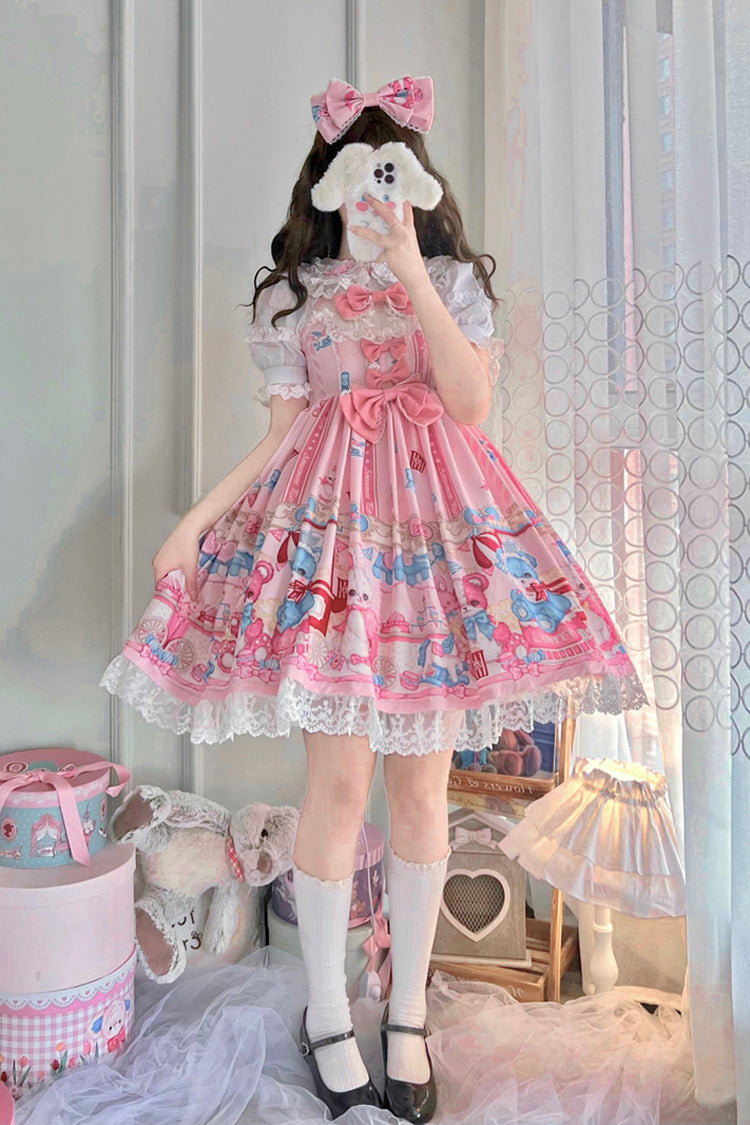 Lolita Jumper Skirt - Doll Playground Print, Pink, Printed, Sweet Style, Bow Detail - additional product view 8